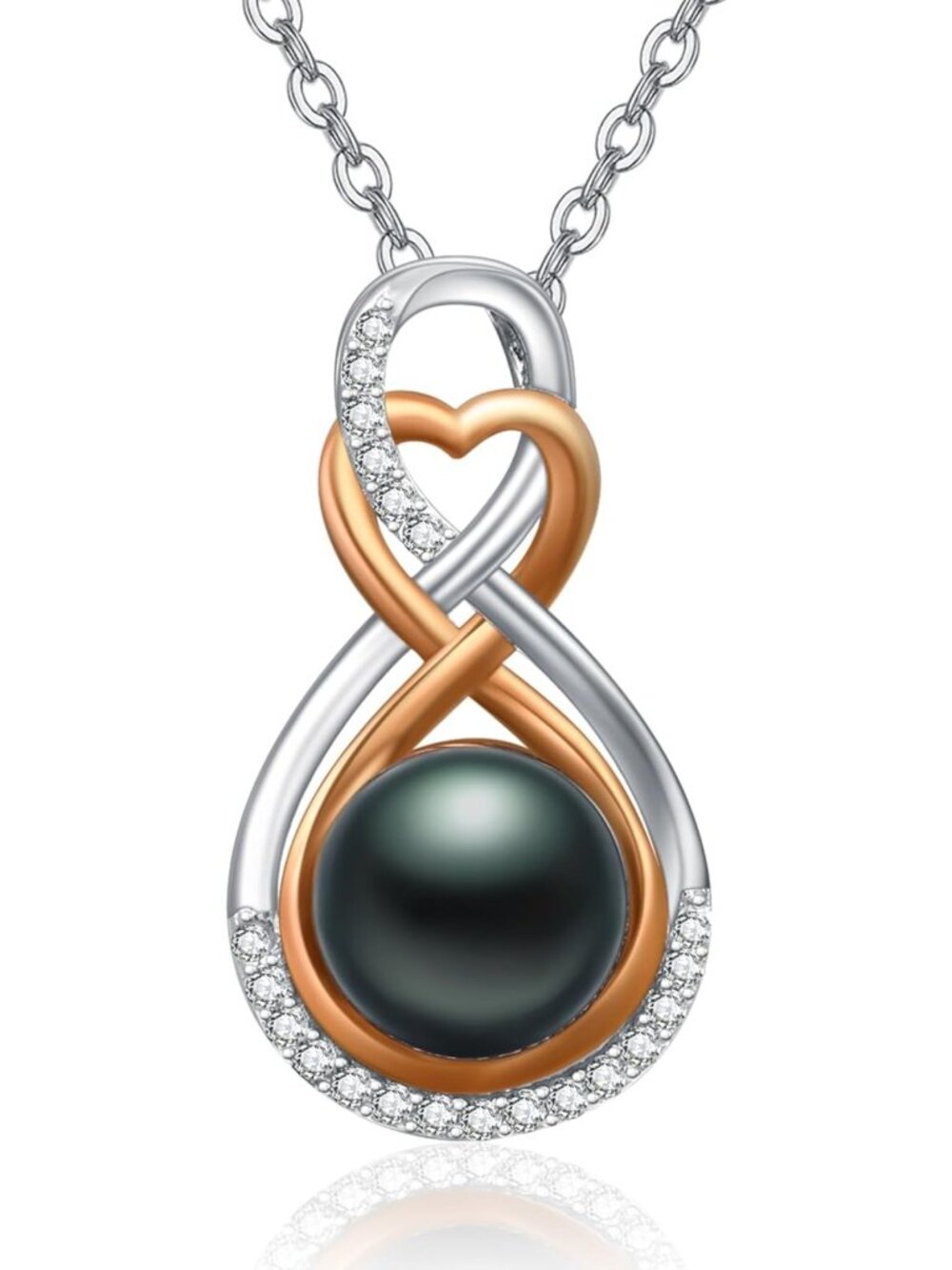 Elegant Infinity Black Pearl Necklace - Sterling Silver Pendant for Women